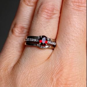 10K White Gold Ruby & Diamond Wedding Rings